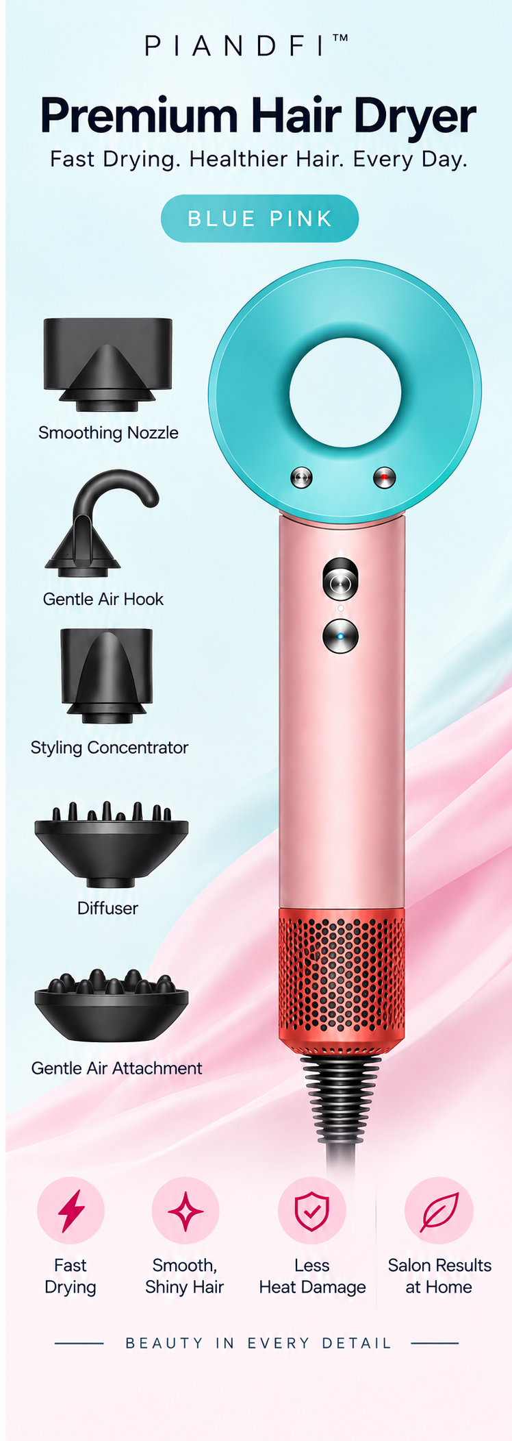 Piandfi™ Supersonic Hair Dryer (5 attachments)