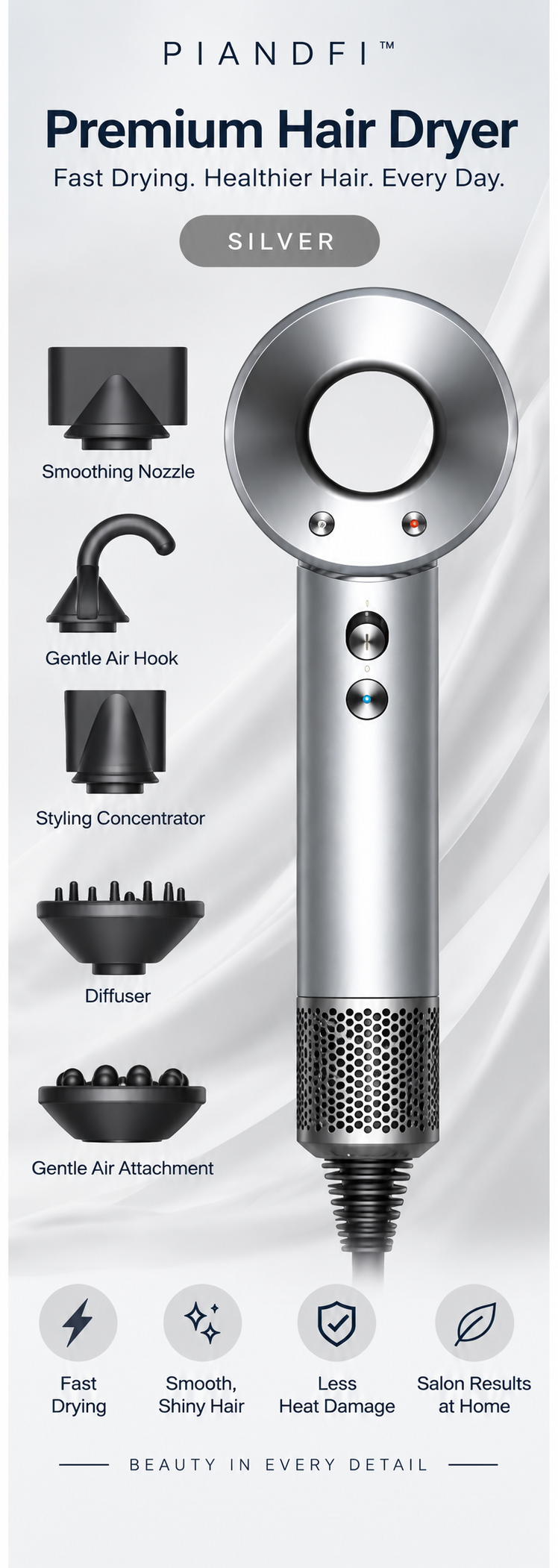 Piandfi™ Supersonic Hair Dryer (5 attachments)