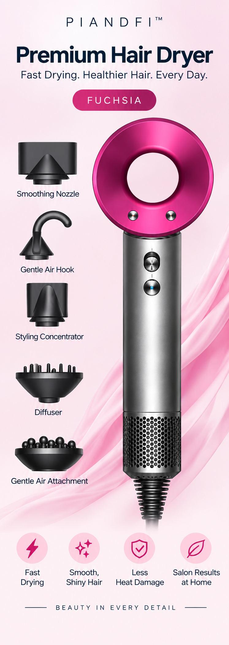 Piandfi™ Supersonic Hair Dryer (5 attachments)