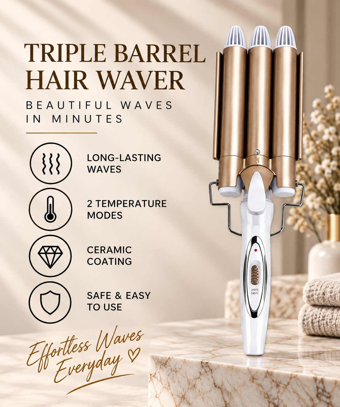 Coiffeur à triple barillet en céramique